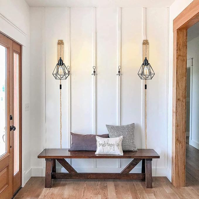 Frideko Wood Plug in Wall Sconces Set of Two, Hanging Lamps that Plug into Wall - Image 9