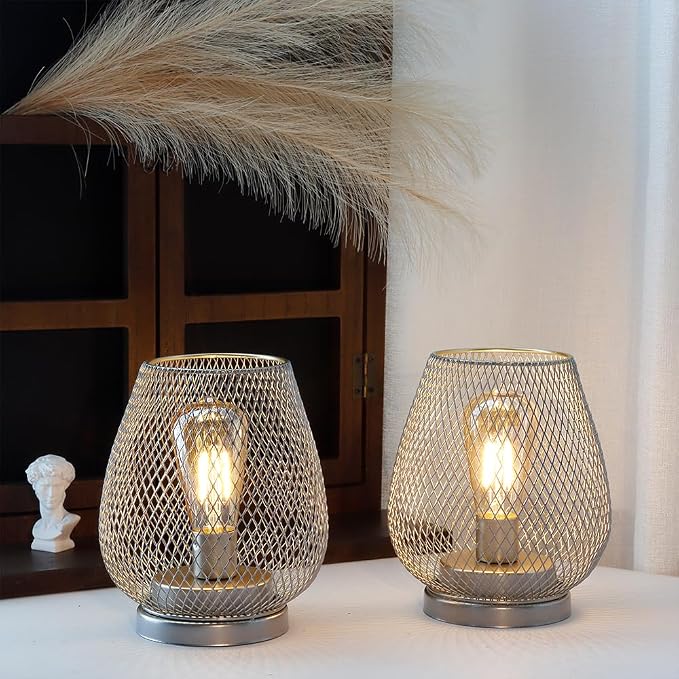 JHY DESIGN Set of 2 Metal Cage LED Lantern Battery Powered Cordless Accent Light - Image 5