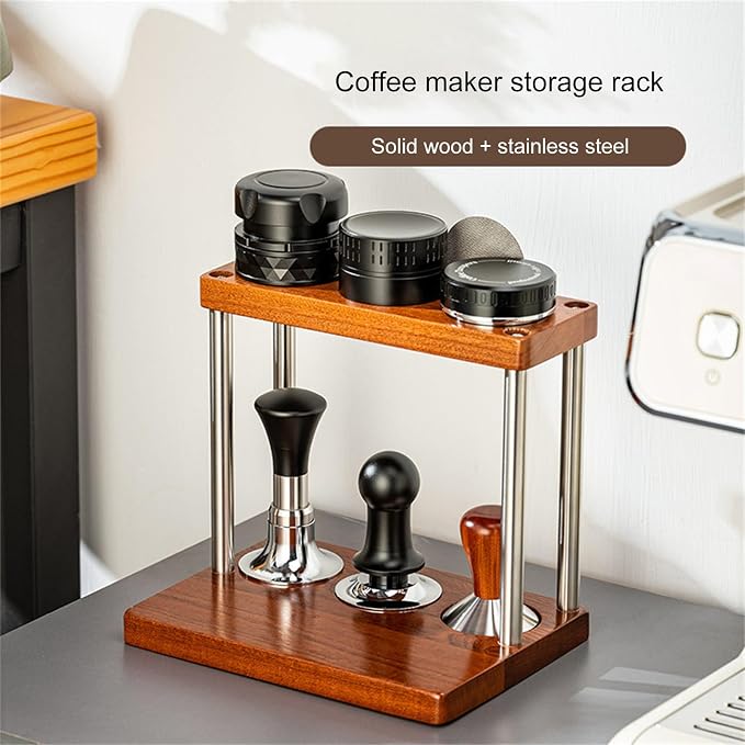 Space Saving Coffee Equipment Organizers Stylish Two Layer Wood Coffee Machine - Image 4