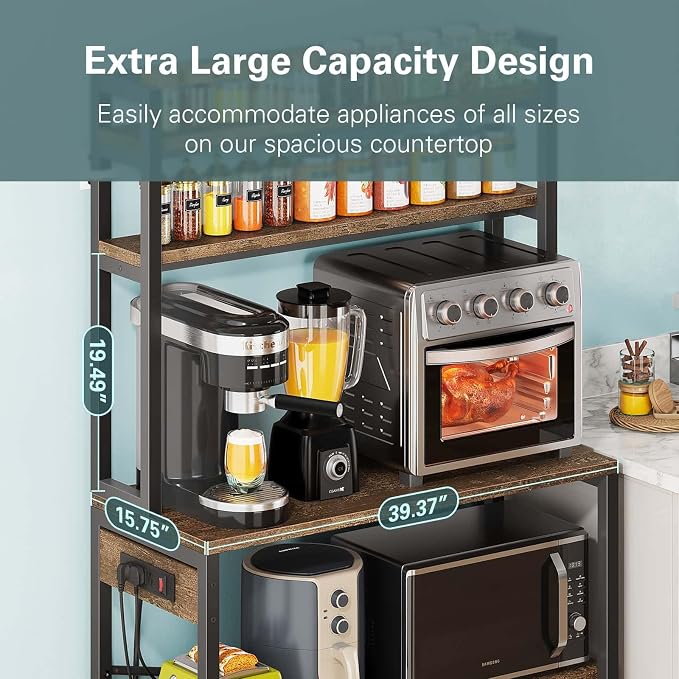 Denkee Large Bakers Rack with Power Outlets, 38 Inch Microwave Stand with - Image 3
