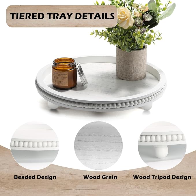Wooden Beaded Decor Tray for Coffee Table, Rustic Wooden Trays Table - Image 2