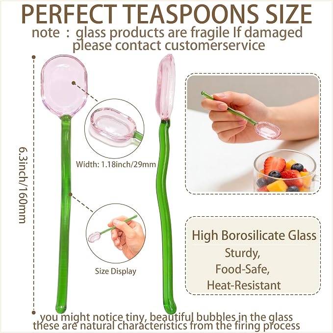 5Pcs Colorful Clear Curved Glass Coffee Stirring Spoons - Image 2