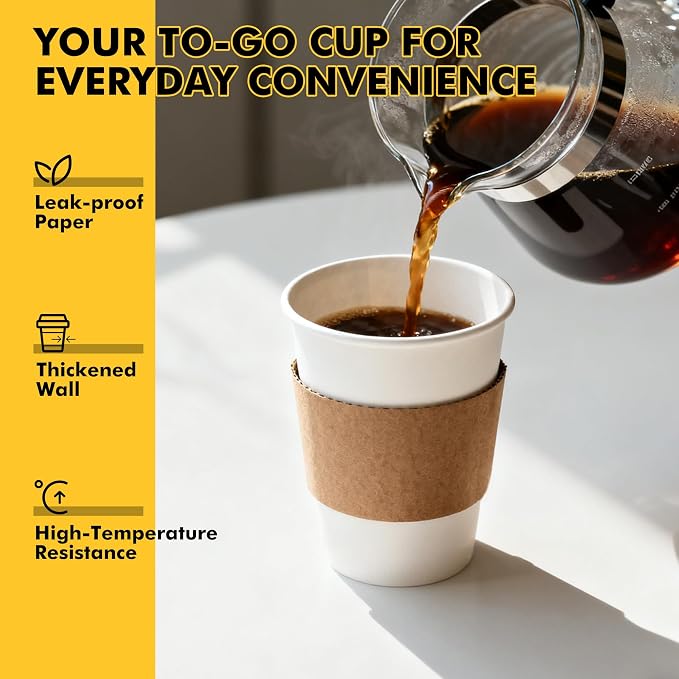 RACETOP 12 oz 500 Pack Disposable Paper Coffee Cups - Image 6