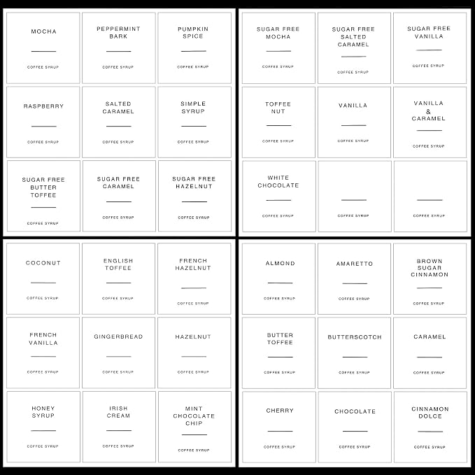 4sheet Coffee Syrup Labels for Cafe Station, Coffee Syrup Labels | 36PCS by Unknown