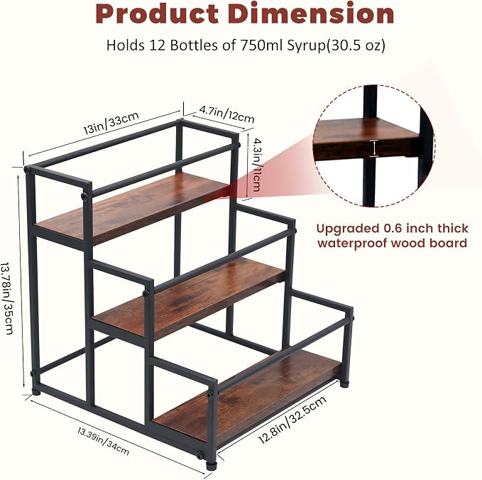 Coffee Syrup Rack Organizer, 3-Tier | Metal Bottle Holder, Holds 12 Bottles - Image 7