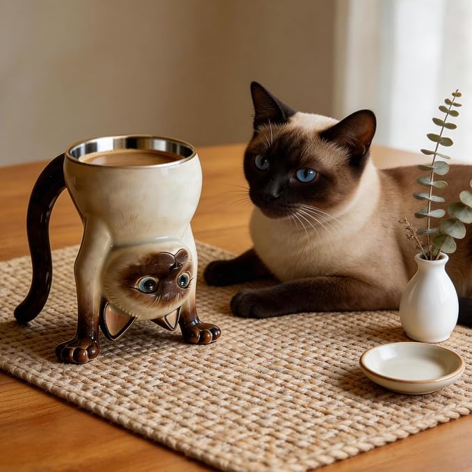 FACE N FACE Upside Down Siamese Cat Mug, 2-in-1 Funny Coffee Mug Turns into - Image 2