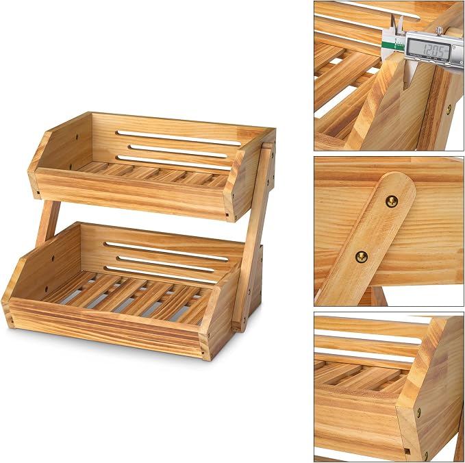 G.a HOMEFAVOR Fruit Basket: 2-Tier Pine Wood Fruit Bowl - Image 3