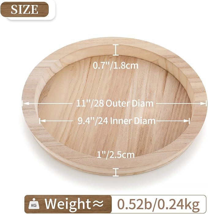 Hanobe Wood Decorative Tray：Set of 2 Round Unfinished Wooden Craft Trays DIY - Image 6