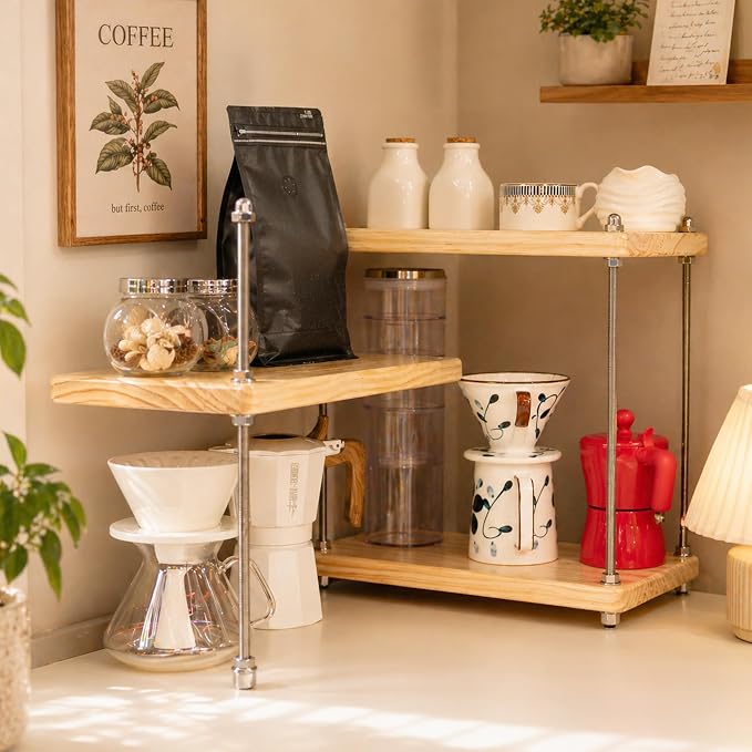 Ultra-Thick 24mm Solid Wood Coffee Station Organizer&Spice Rack by CheerNest