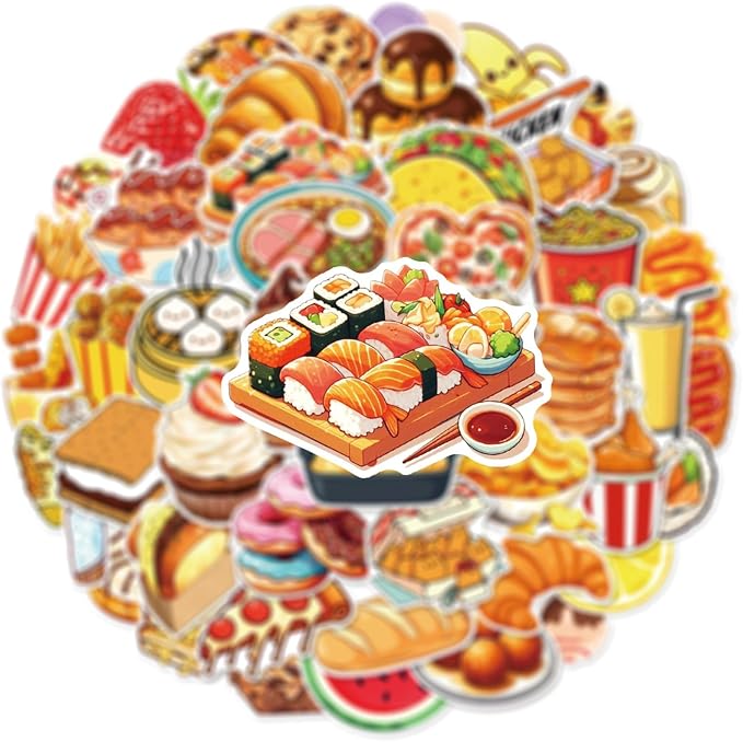 50 Pcs Fun Fast Food Stickers, 1.96-3.15inch Cartoon Food Decorative Stickers - Image 2
