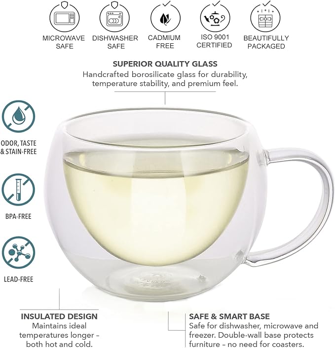 Teabloom Modern Classic Insulated Cups – 6 oz / 200 ml – Set of 4 Double Walled - Image 2
