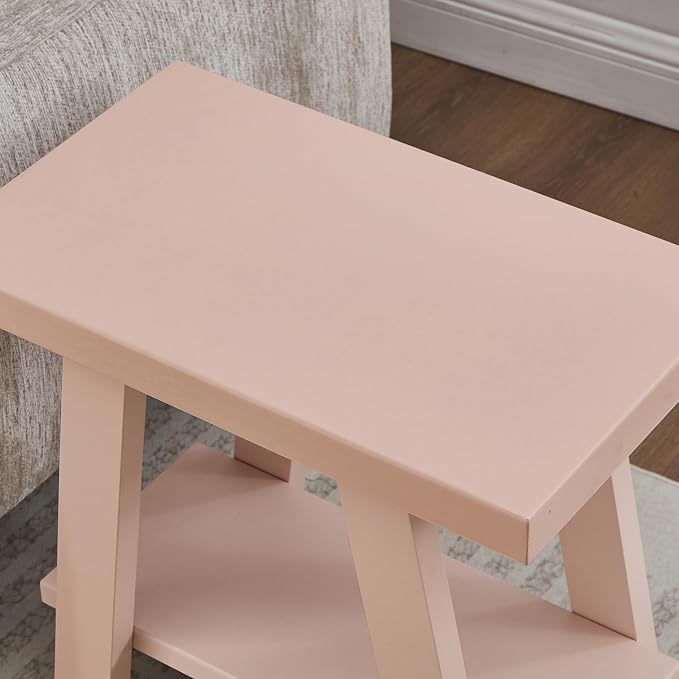 Pink Wood Side Table with Storage Shelf, 23.5 Inch Contemporary Accent Table - Image 3