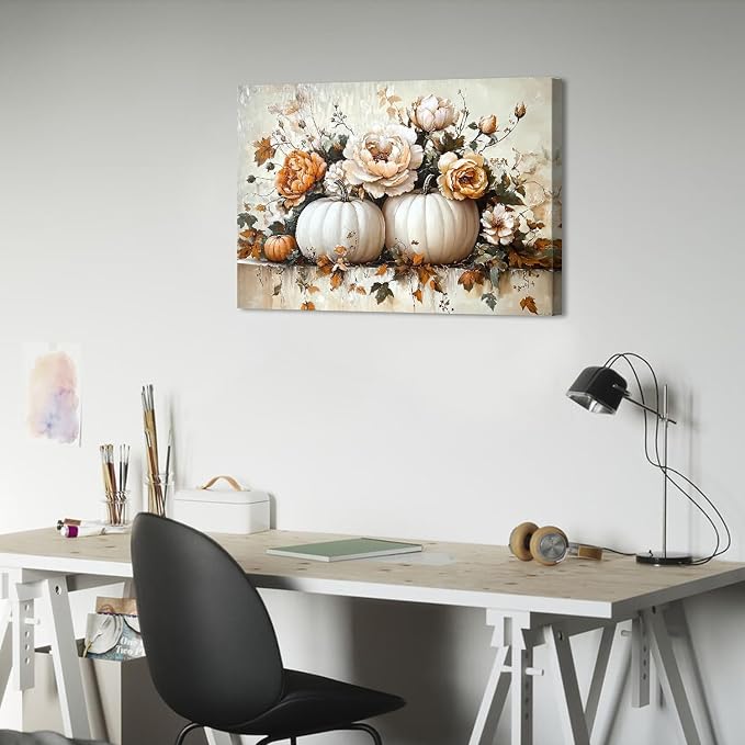 Vintage Fall Flowers Pumpkin Wall Art - Image 6