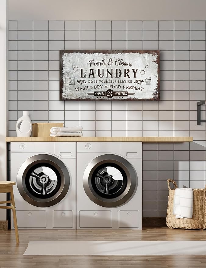 IPIC - Rustic Laundry Sign Wash Dry Fold Repeat, Canvas Print Wall Art - Image 3
