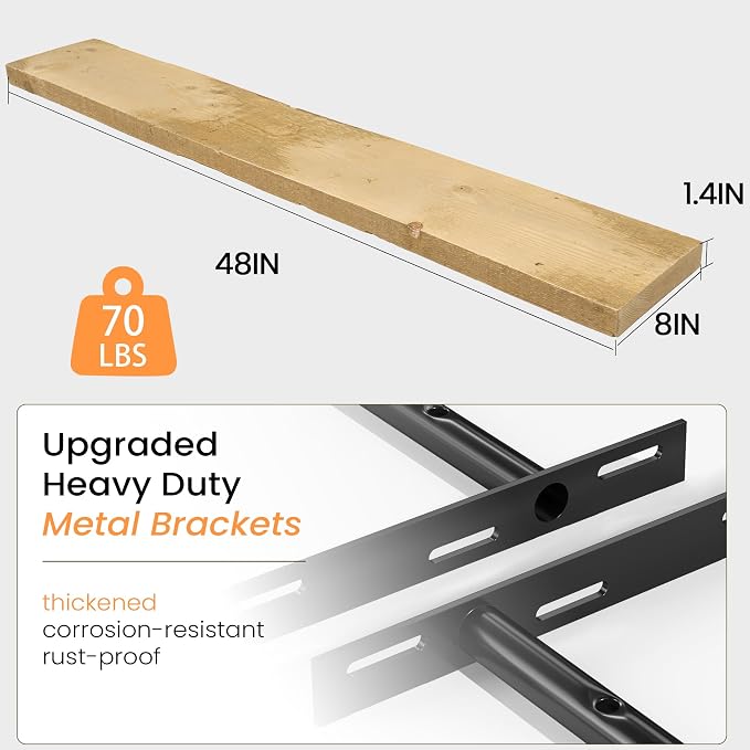 Fun Memories 48 Inch Reclaimed Wood Floating Shelves - Image 3