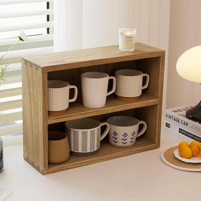 KIRIGEN 2-Tier Wooden Storage Cabinet, Solid Wood Kitchen Counter Organizer - Image 8