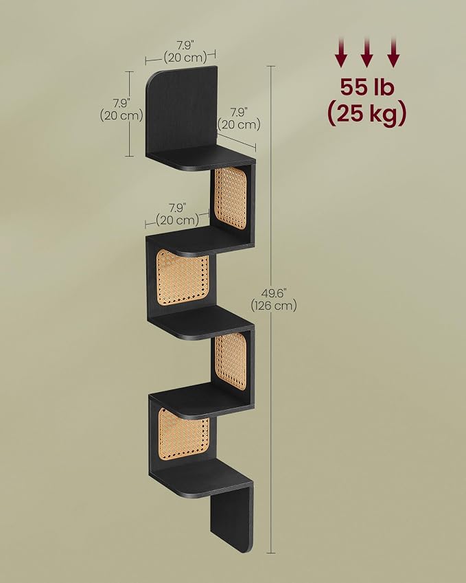 VASAGLE 5-Tier Corner Shelf, Wall Mounted Floating Shelf, Zigzag Corner Shelf - Image 3