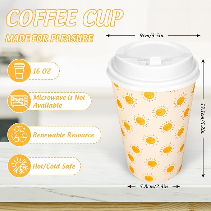 Whaline 50 Set Boho Sun Disposable Coffee Cups - Image 2