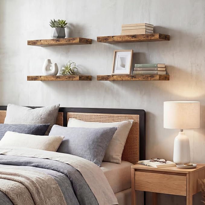 Fixwal Wood Floating Shelves, Wall Shelves Set of 4, Shelves - Image 8
