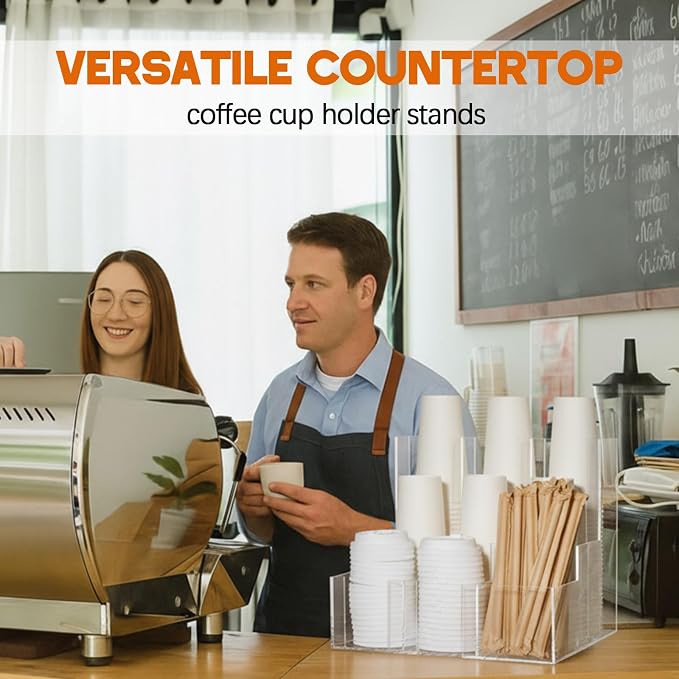 CroBlissful Acrylic Vertical Coffee Cup and Lid Dispenser, Coffee Condiment - Image 6