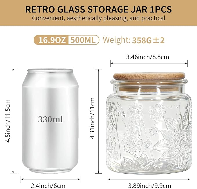1Pc 17oz Sunflower Style Vintage Glass Candy Jar - Image 2