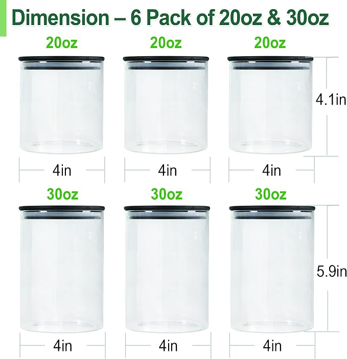 Urban Green Glass Jars with Black Bamboo Lids, Food Storage Containers with - Image 3