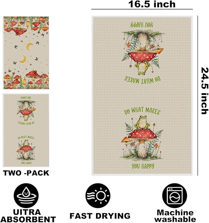 2 Pcs Mushroom Kitchen Towels, Butterfly Soft Absorbent Tea Hand Towel - Image 2