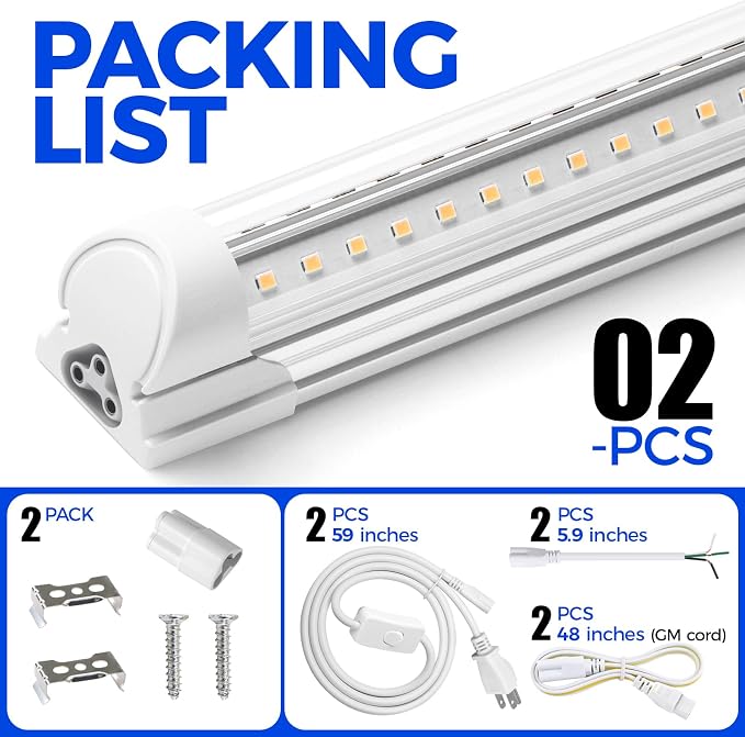 Barrina LED Shop Light 2FT, 20W 3000LM 3000K, V Shape Integrated T8 LED Lighting - Image 8