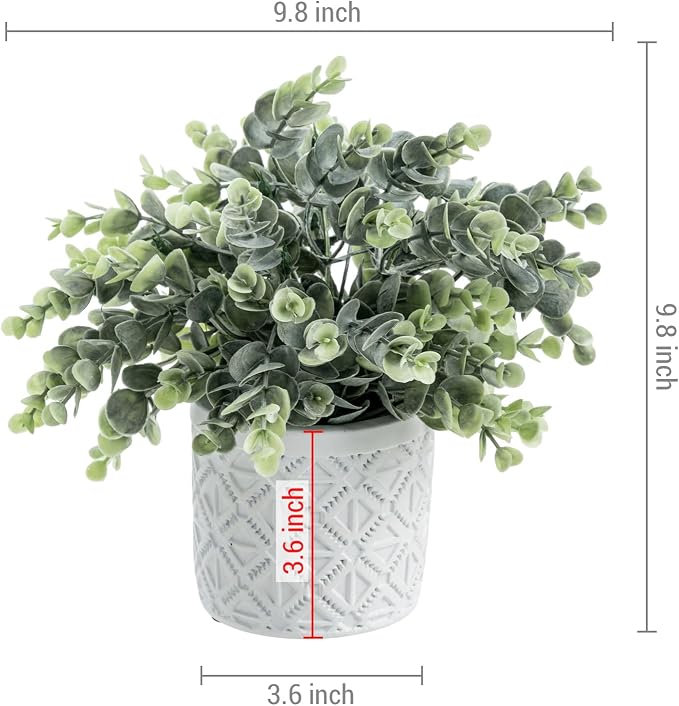 MyGift Artificial Eucalyptus Plant in Modern Gray Concrete Pots - Image 5