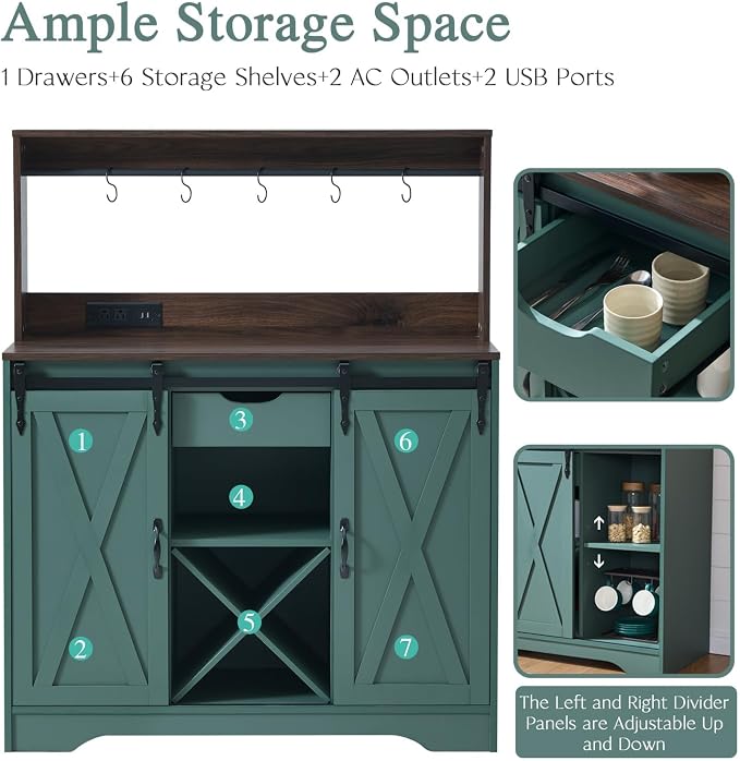 Wnutrees Farmhouse Coffee Bar Cabinet - Image 6