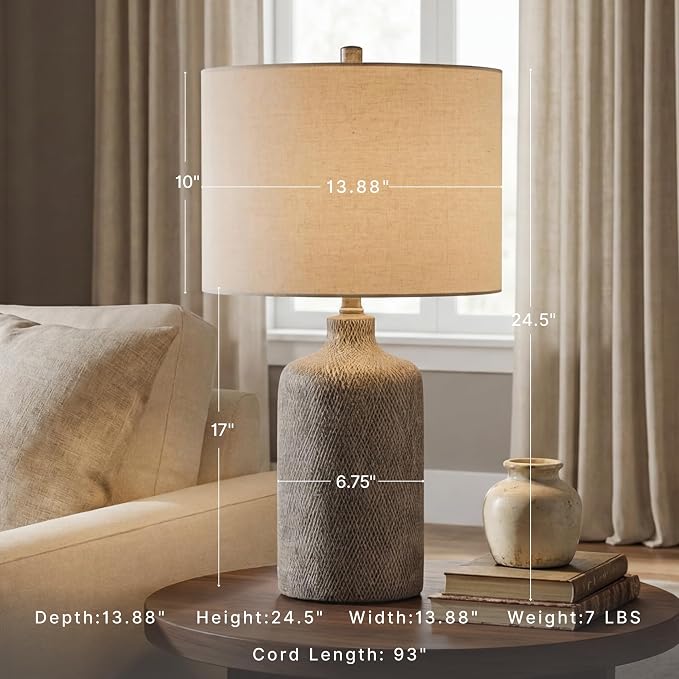 Signature Design by Ashley Linus Modern 25" Ceramic Table Lamp, Natural Stone - Image 2