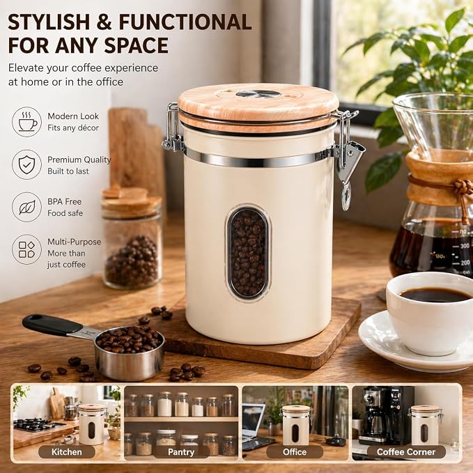 22oz Coffee Canister Airtight Stainless Steel Coffee Bean Storage Container - Image 5