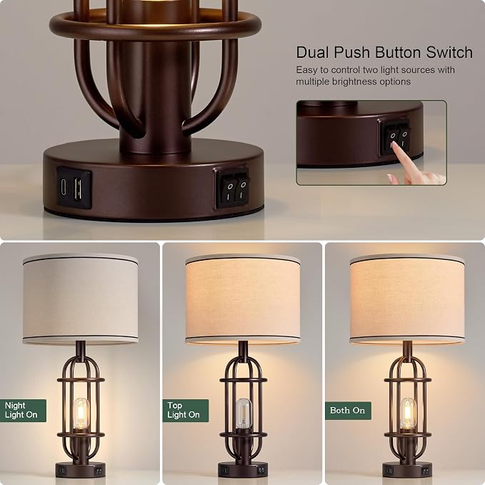 Reaketon Living Room Lamps Set of 2, 22.3" Farmhouse Table Lamp - Image 2