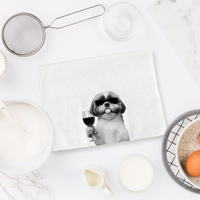 Shih Tzu Gifts Wine Kitchen Towels Set of 2, Gifts - Image 6