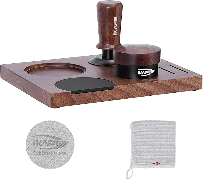 IKAPE 58MM Coffee Tamper Set 5 IN 1, Walnut Wood Espresso Tamper, Espresso by IKAPE