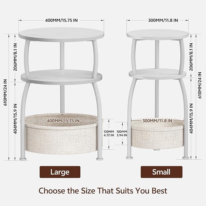 Round Side Table with Storage Basket, End Table Living Room, 15.7in | Side - Image 3