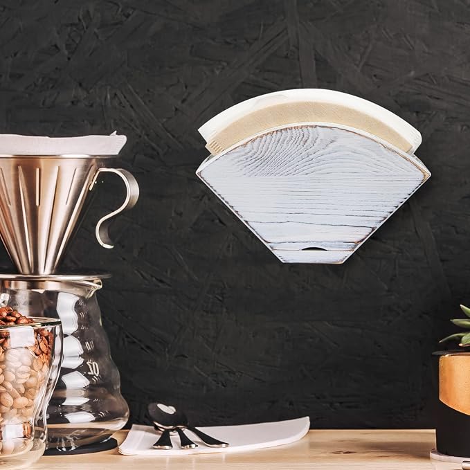 ANBOXIT Coffee Filter Holder, Farmhouse White Wall Mount Pine Wood Coffee - Image 2