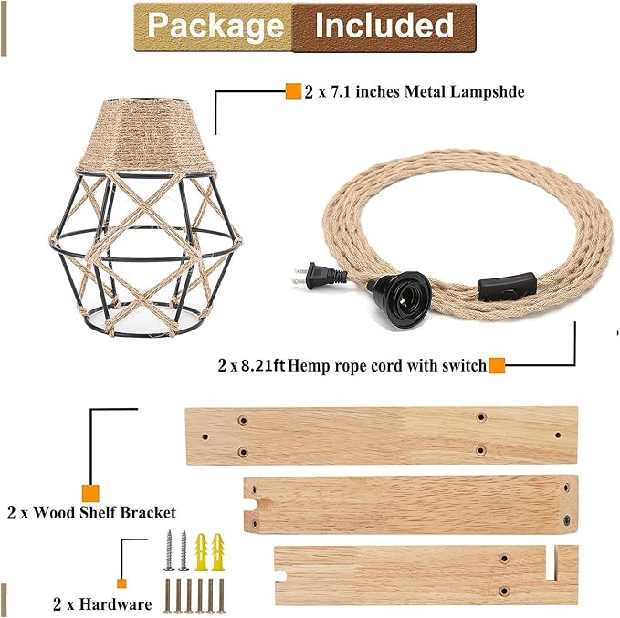Frideko Wood Wall Sconces Set of Two Plug in, Rustic Wall Lamp - Image 5