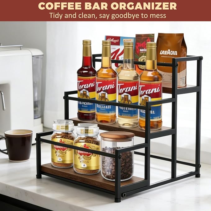 Coffee Syrup Rack Organizer, 3-Tier | Metal Bottle Holder, Holds 12 Bottles - Image 2