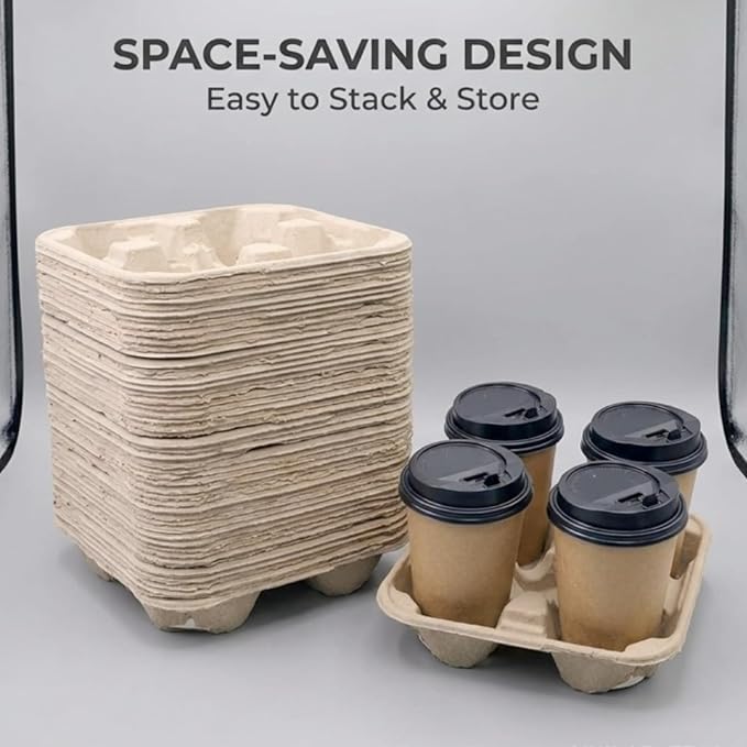 4 Cup Disposable Coffee Trays, Pulp Fiber Cup Holder Commercial Compostable - Image 6