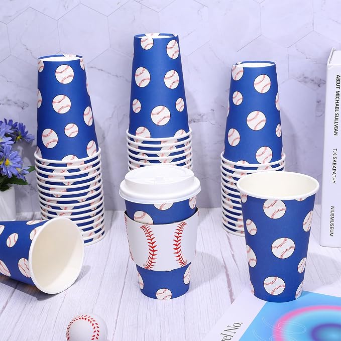 Whaline 50 Set Baseball Disposable Coffee Cups - Image 4