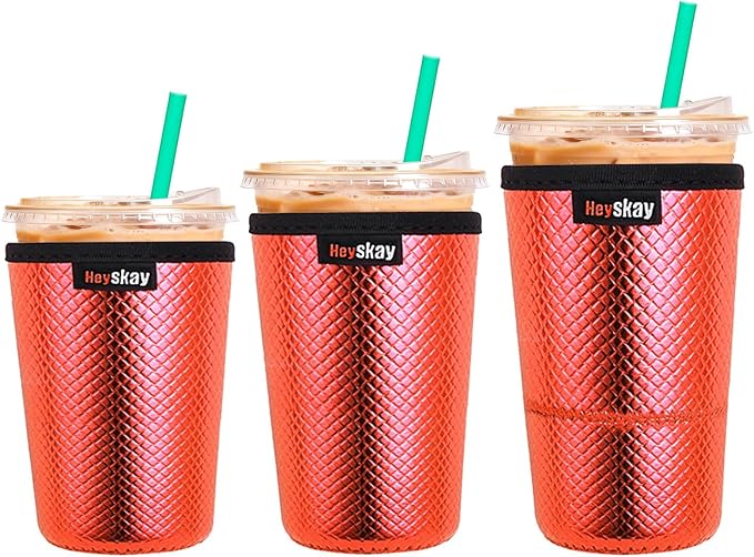 HEYSKAY Insulated Coffee Cup Sleeves Reusable Neoprene PU Leather Iced Coffee by HEYSKAY