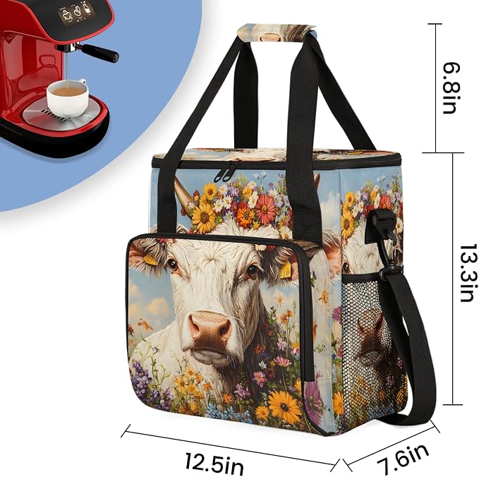 Highland Cow Floral Coffee Maker Carring Bag, Large Insulated Storage Organizer - Image 2