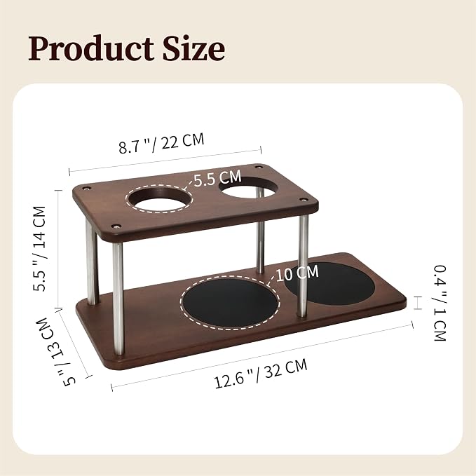 Pour Over Coffee Station Solid Sapele Wood & Stainless Steel Dual Dripper Stand - Image 5