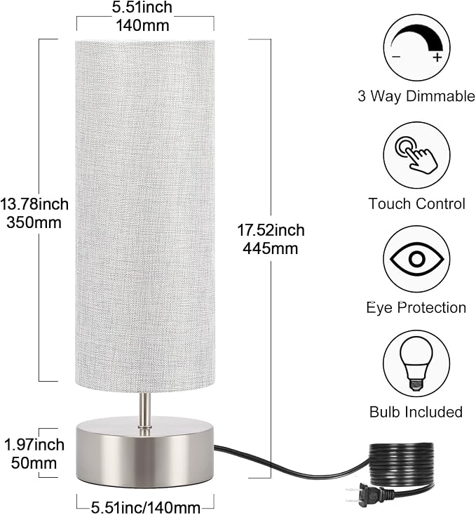 Bedside Touch Lamp, 3 way Touch Control Table Lamp - Image 2