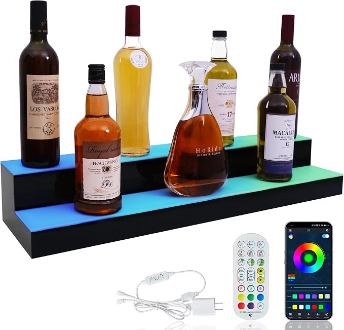 LED Lighted Liquor Bottle Display Shelf, 2 Tiers 30 Inch Bar Bottle Display by ClarityCraze