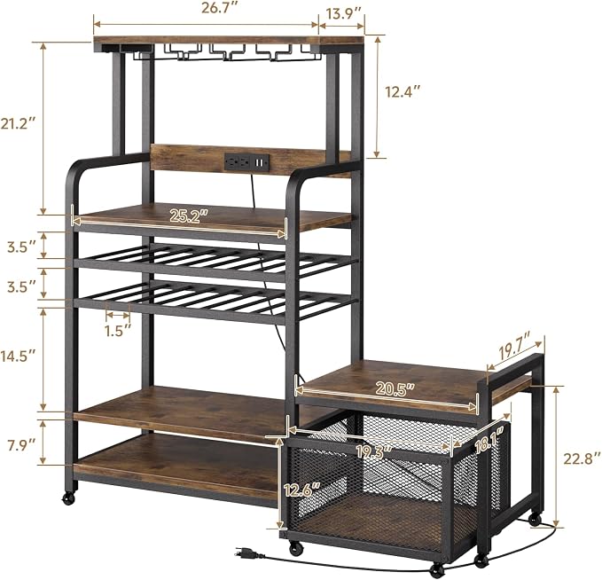 Mini Fridge Stand with Power Outlet, Microwave Stand with Wine Rack, Coffee bar - Image 3