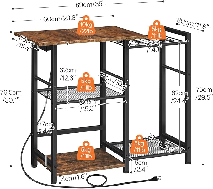 HOOBRO Bakers Rack with Power Outlet, Microwave Stand with Pots Rack, Kitchen - Image 4
