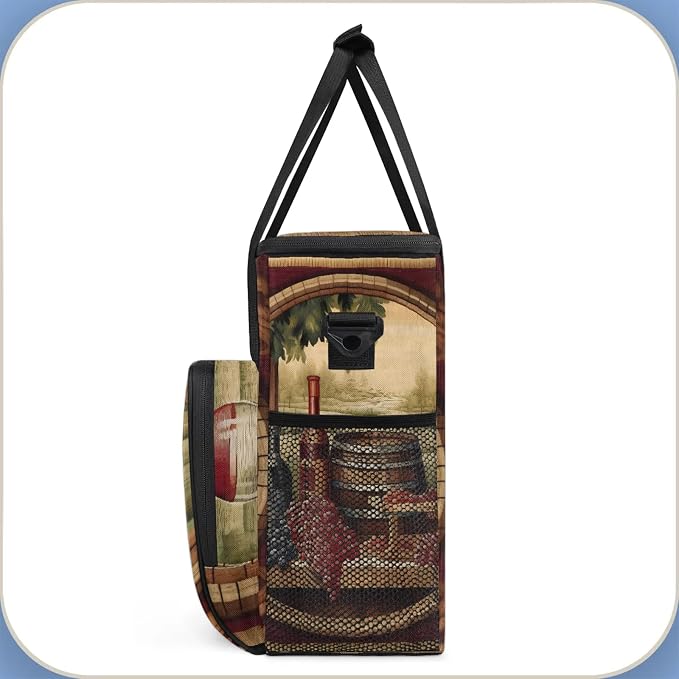 Vintage Wine Theme Coffee Maker Carring Bag, Large Insulated Storage Organizer - Image 5