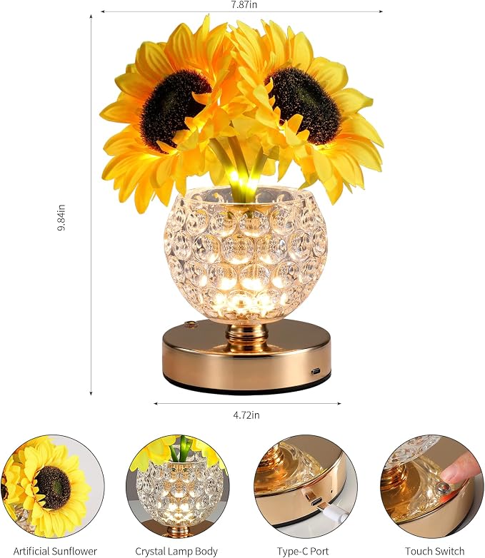 AIHYING Sunflower Lamp, Rechargeable Cordless Touch Lamp - Image 5